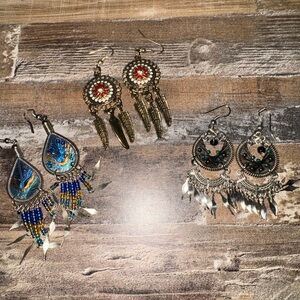 Set of 3 dream catcher style earrings